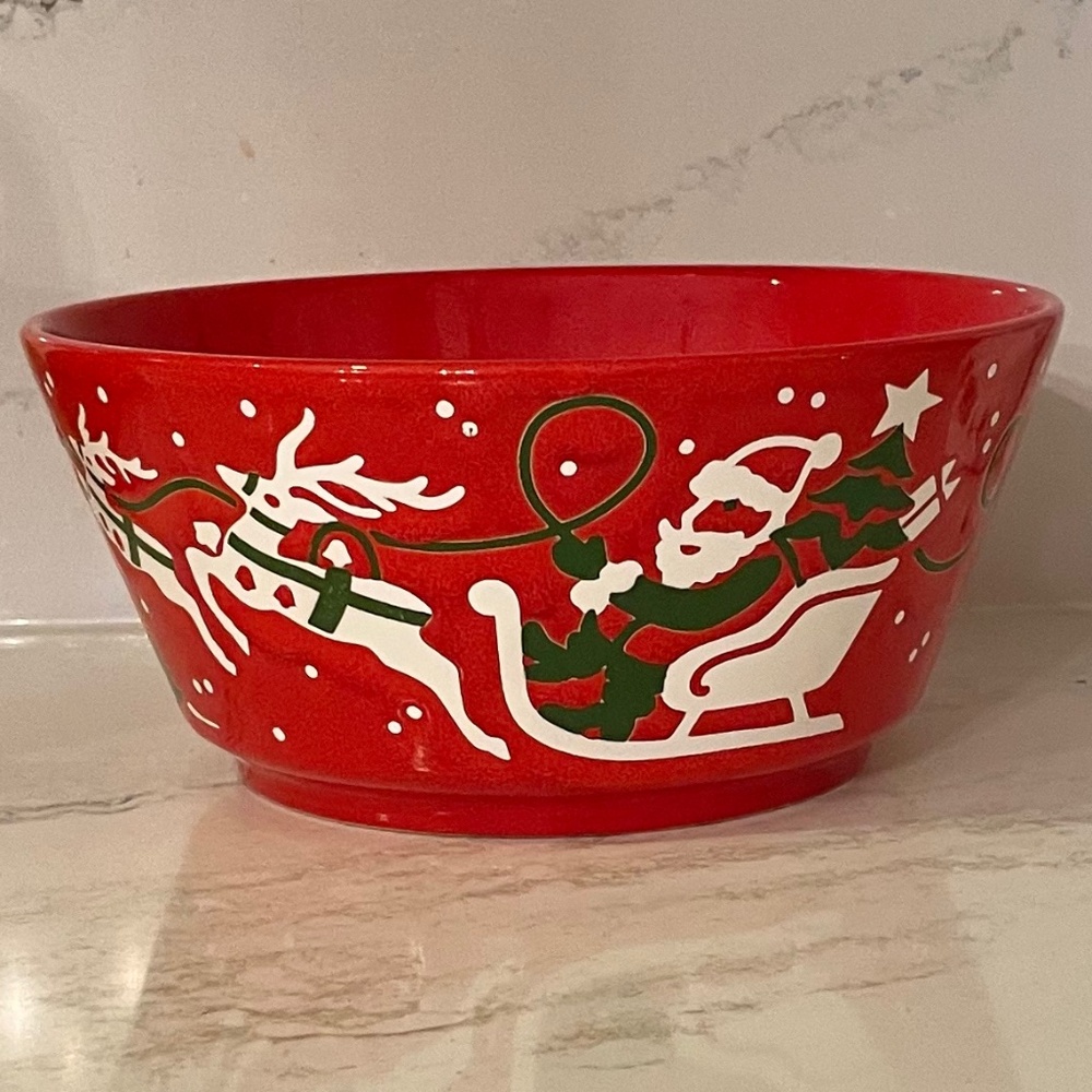 WAECHTERSBACH Red Santa Sleigh Reindeer Christmas Serving Bowl Western Germany